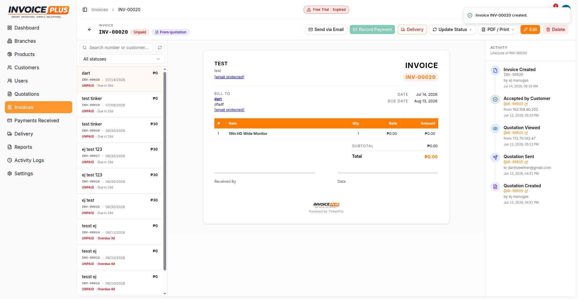 Invoice Plus — Deliver it